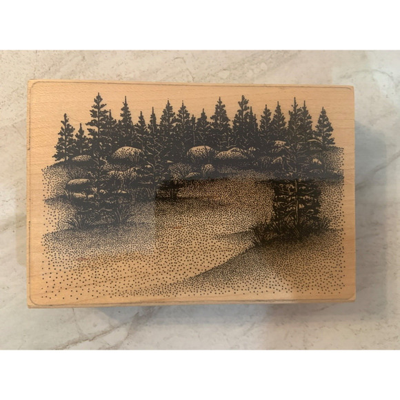 Stampscapes Meadow Lg 057G Rocks Trees Forest Scene Wood Mounted Rubber Stamp - Picture 1 of 4